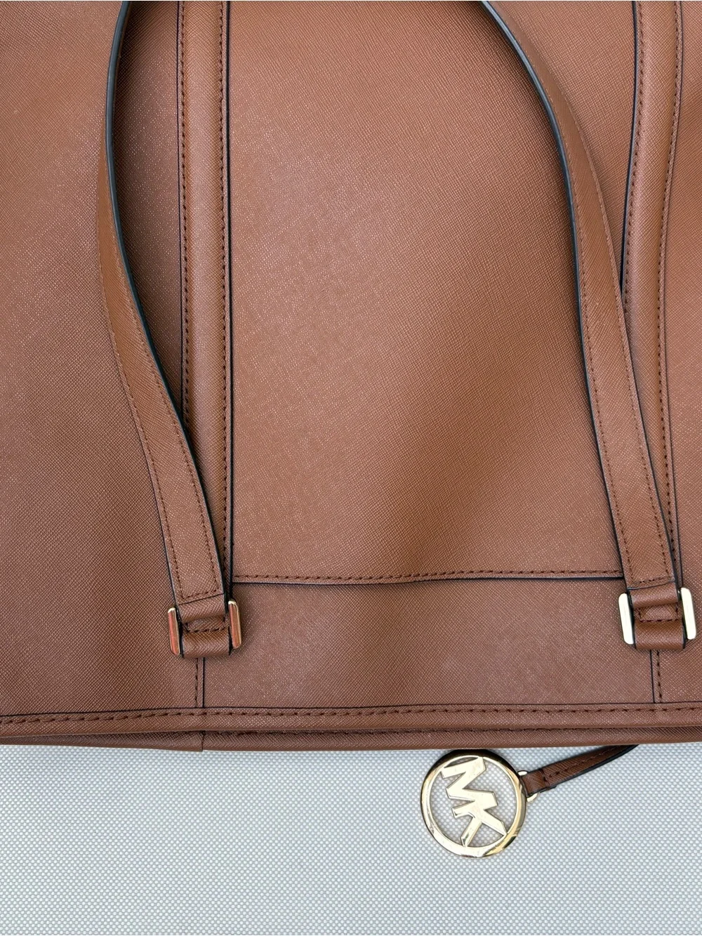 Michael Kors Chestnut Saffiano Tote with Gold Logo Charm - Picture 9 of 13